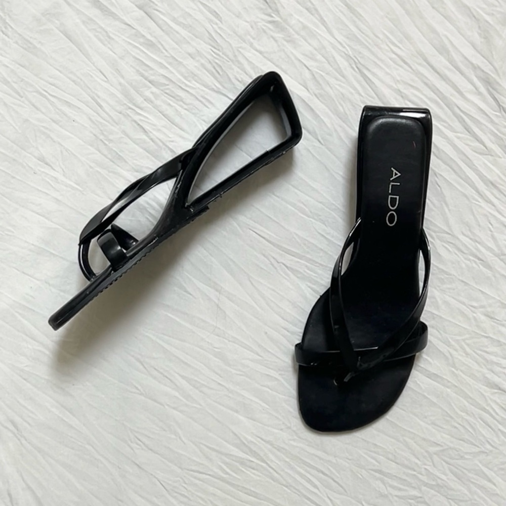 Aldo black cut out wedge sandals